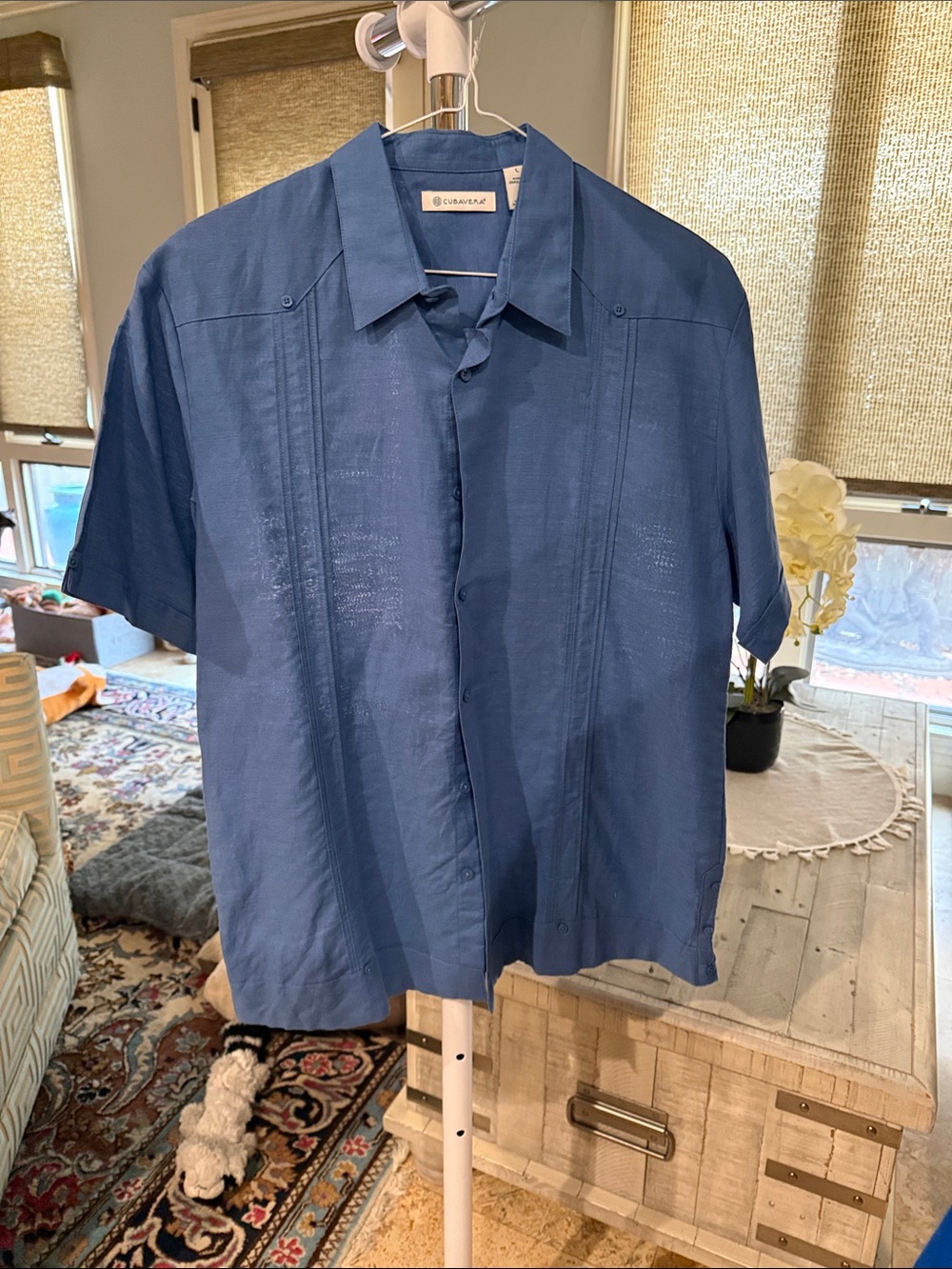 Cubavera Blue Short-Sleeve Button-Front Casual linen Shirt